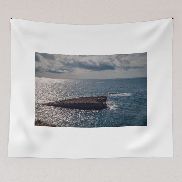 Item preview, Flat Coastal Rock Platform in Open Ocean Under Dramatic Cloudy Sky With Sunlit Water designed and sold by Nmallia.