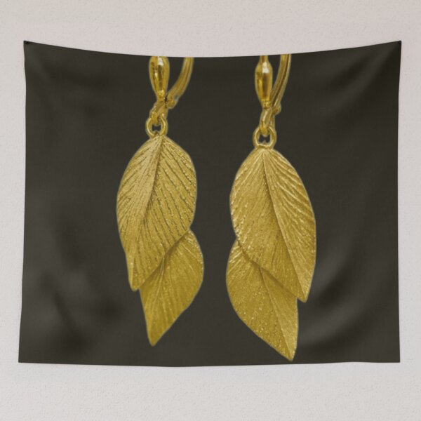 Item preview, Golden Twin Leaf Textured Earrings designed and sold by Ecosetereos.
