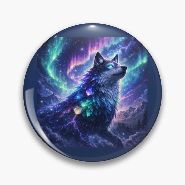 Artikelvorschau, Aurora-Wächter-Geisterwolf – Fantasy-Wolfskunst mit Nordlichtern entworfen und verkauft von GeoWild Designs.