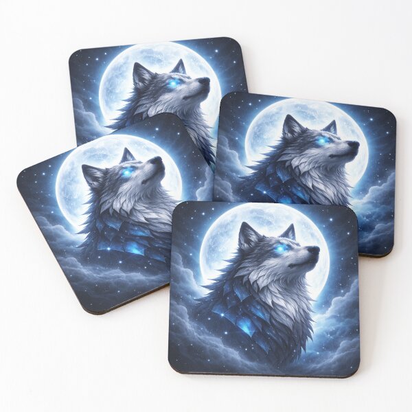 Item preview, Moon Guardian Spirit Wolf – Celestial Wolf Art with Glowing Eyes designed and sold by GeoWild Designs.