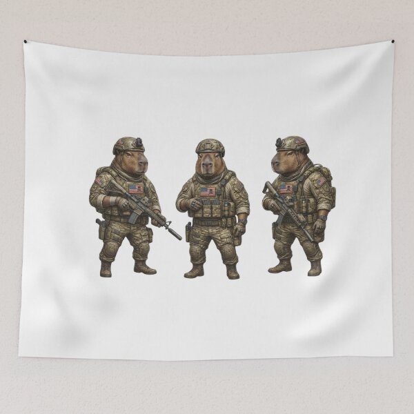 Item preview, Patriotic Capybara Squad – Realistic Capybara Soldiers with USA Flag designed and sold by HubCreates.