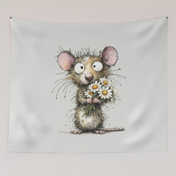 Item preview,  Funny Mouse with flowers minimalist art  designed and sold by Natart1004.