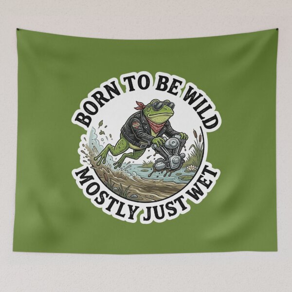 Item preview, Born To Be Wild Mostly Just Wet Funny Frog Biker Sticker designed and sold by Bug by Design.