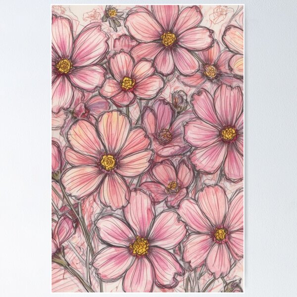 Item preview, Pink Cosmos Flowers - Pattern 6 designed and sold by AlinaSCorner.