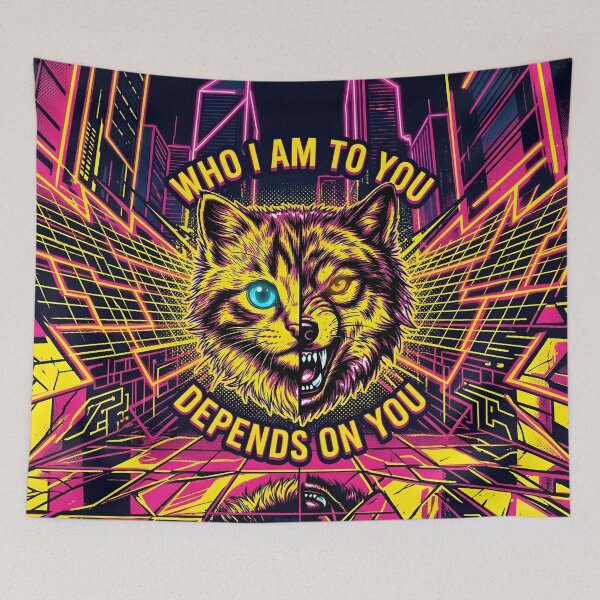 Item preview, Split Cat Wolf Attitude Neon High Contrast designed and sold by MarCinu Art.