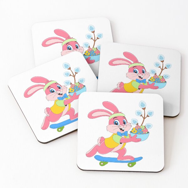 Item preview, Cute Easter Bunny on Skateboard with Colorful Eggs - Funny Spring Cartoon. designed and sold by LunaPrintCo.