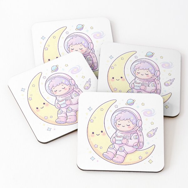 Item preview, Cute Pastel Astronaut Drinking Coffee on Moon – Kawaii Space Aesthetic Sticker designed and sold by MCV-Designs.