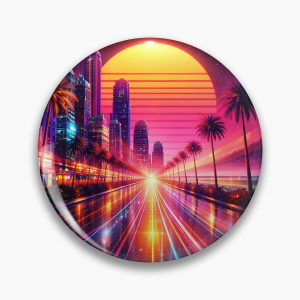 Item preview, Neon Miami Palms - Retro Synthwave Summer Sunset Cityscape designed and sold by Tw1nsAIArt.