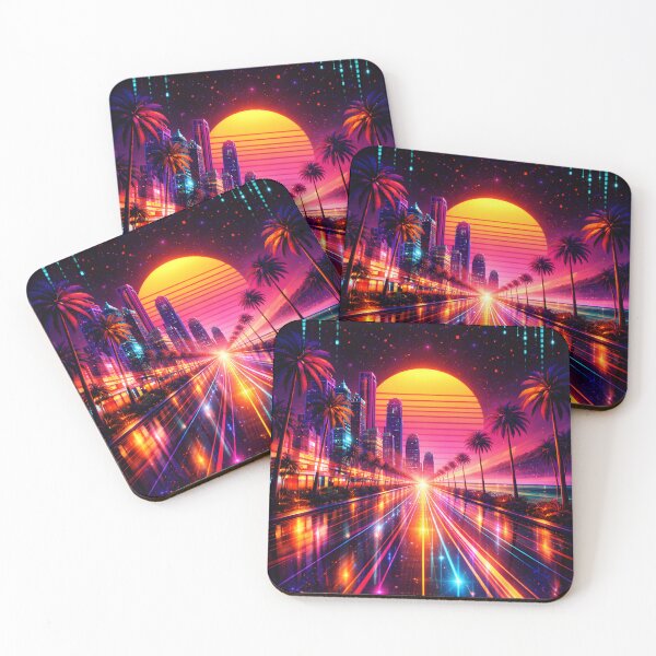 Item preview, Neon Miami Palms - Retro Synthwave Summer Sunset Cityscape designed and sold by Tw1nsAIArt.