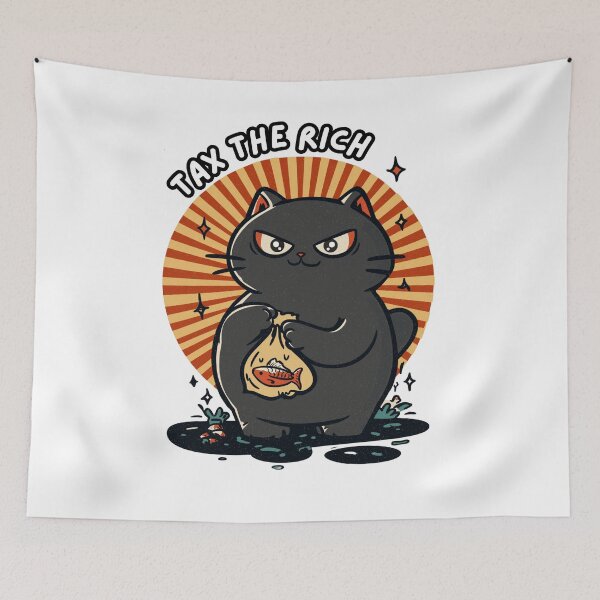 Item preview, Tax The Rich Greedy Black Cat With Fish Funny Political Cat Design designed and sold by Region.