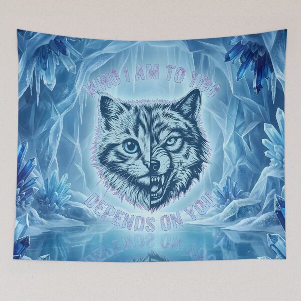 Item preview, Who I Am To You Cat Wolf Split Face Cool Blue designed and sold by MarCinu Art.