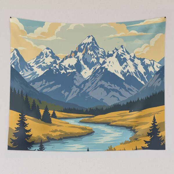 Item preview, Grand Teton National Park Travel Art Illustration designed and sold by Stripe Wall Studio.