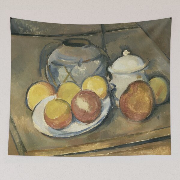 Item preview, Straw Trimmed Vase Sugar Bowl and Apples by Paul Cézanne: Post Impressionist Still Life designed and sold by artofuniverse.