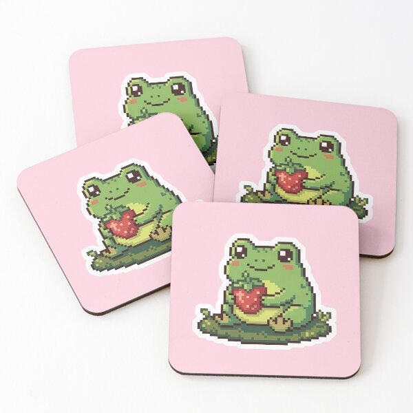 Item preview, Cute Kawaii Pixel Art Frog with Strawberry designed and sold by PixelAlchemyHQ.
