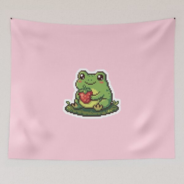 Item preview, Cute Kawaii Pixel Art Frog with Strawberry designed and sold by PixelAlchemyHQ.