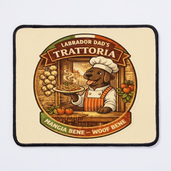 Item preview, Labrador Dad's Trattoria | Chocolate Lab Chef Vintage Badge | Mangia Bene Woof Bene Funny Dog Gift designed and sold by PawPrintCustom.