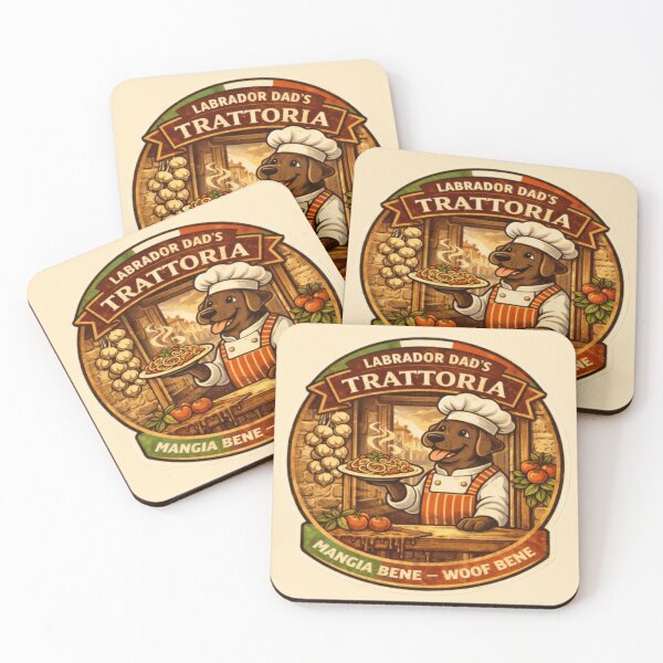 Item preview, Labrador Dad's Trattoria | Chocolate Lab Chef Vintage Badge | Mangia Bene Woof Bene Funny Dog Gift designed and sold by PawPrintCustom.