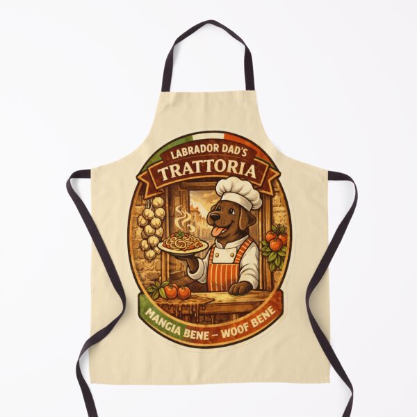 Item preview, Labrador Dad's Trattoria | Chocolate Lab Chef Vintage Badge | Mangia Bene Woof Bene Funny Dog Gift designed and sold by PawPrintCustom.