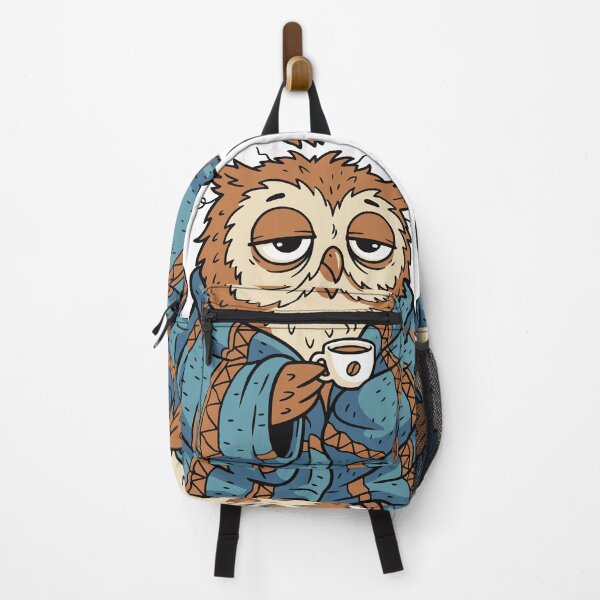 Item preview, A sleepy owl wrapped in a blanket while trying to stay awake with coffee. The character humorously represents late night workers and tired students. designed and sold by Dejbar.