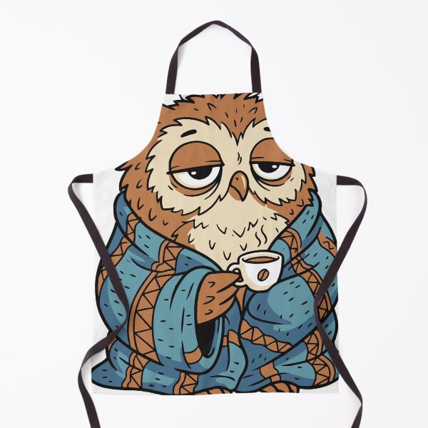 Item preview, A sleepy owl wrapped in a blanket while trying to stay awake with coffee. The character humorously represents late night workers and tired students. designed and sold by Dejbar.
