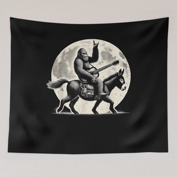 Item preview, Bigfoot Riding Donkey Playing Guitar Sasquatch designed and sold by Cheesymatiion.