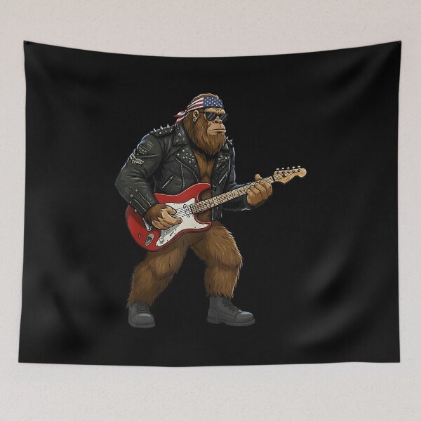 Item preview, Patriotic Bigfoot Playing Guitar 4th of July American Flag designed and sold by Cheesymatiion.