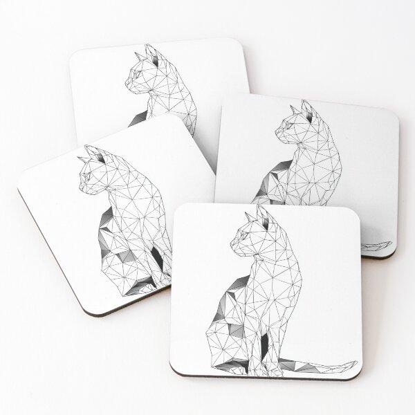 Item preview, Minimalist Polygon Cat Sitting | Clean Geometric Black and White designed and sold by TypoArtPrints.