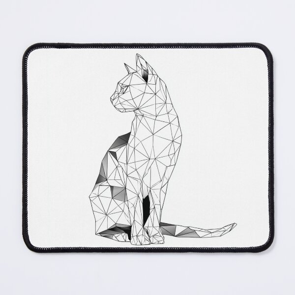Item preview, Minimalist Polygon Cat Sitting | Clean Geometric Black and White designed and sold by TypoArtPrints.