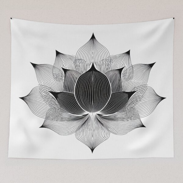 Item preview, Geometric Lotus Mandala Style | Fine Line Black and White Art designed and sold by TypoArtPrints.
