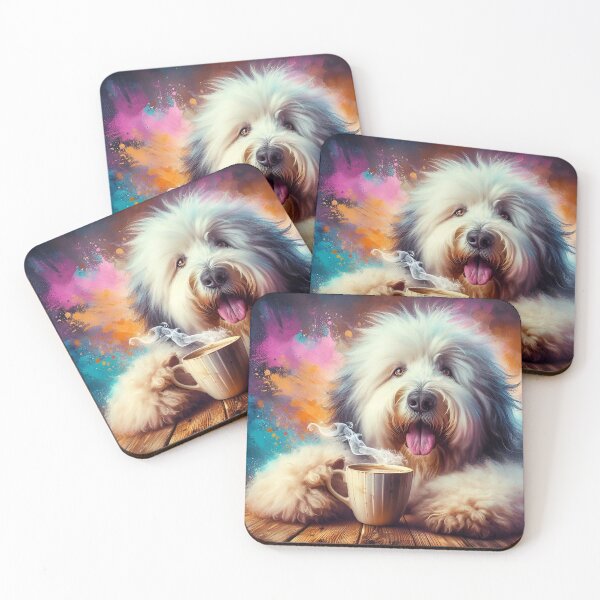 Item preview, Old English Sheepdog Drinking Coffee designed and sold by The Coffee Critters.