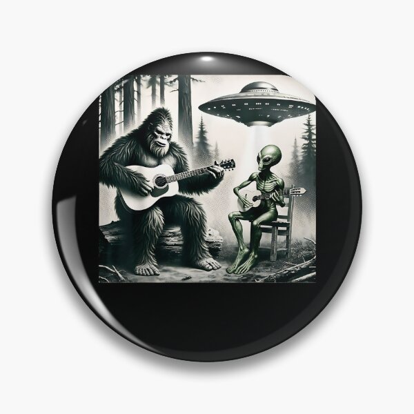 Item preview, Funny Bigfoot And Alien Playing Electric Guitar. Bigfoot UFO designed and sold by Goleon12.