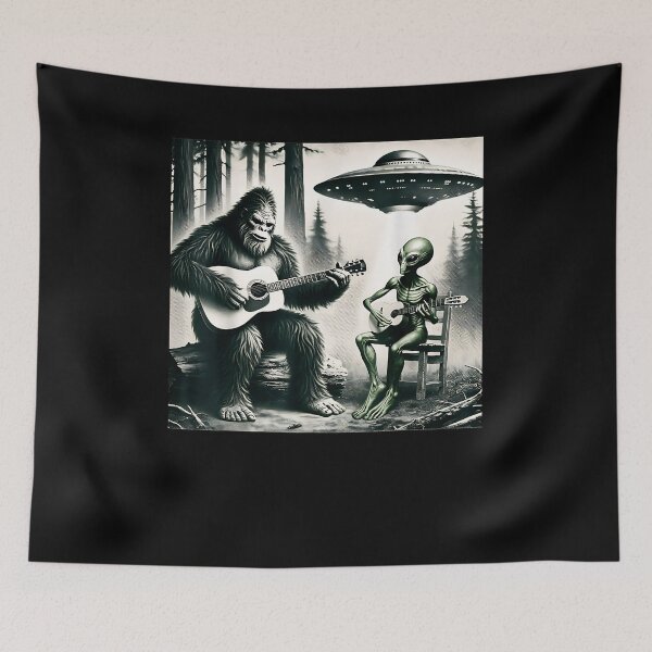 Item preview, Funny Bigfoot And Alien Playing Electric Guitar. Bigfoot UFO designed and sold by Goleon12.