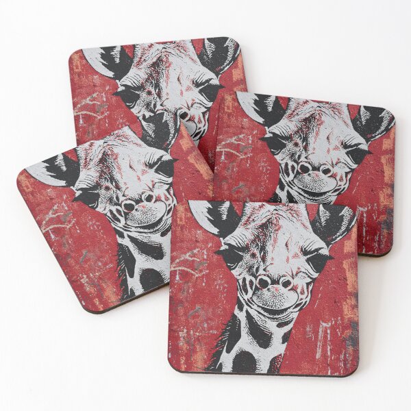 Item preview, Champion Wildlife Freedom with a Stylized Giraffe Face on a Bold Red Born Free Background designed and sold by OlfactoART Studio.