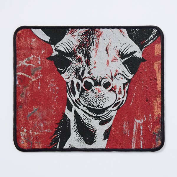 Item preview, Champion Wildlife Freedom with a Stylized Giraffe Face on a Bold Red Born Free Background designed and sold by OlfactoART Studio.
