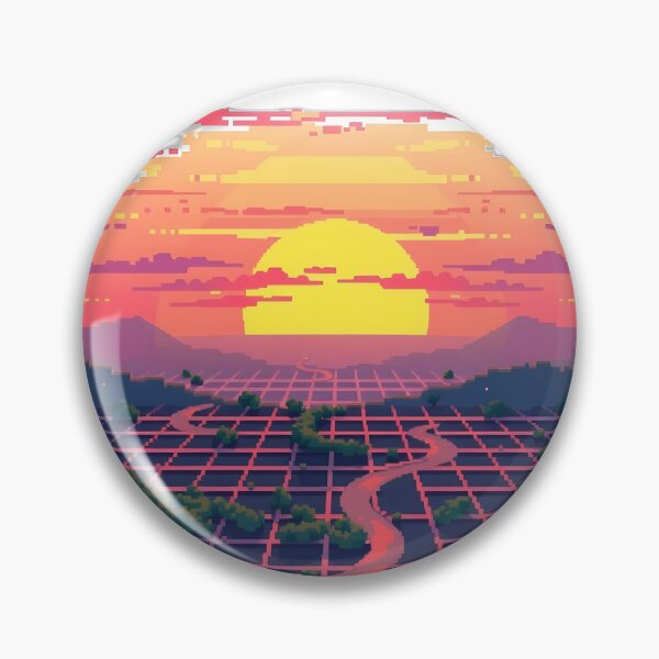 Item preview, Retro Futuristic Vibes: Pixelated Sunrise Over Grid Landscape Illustration designed and sold by PrintMadog.