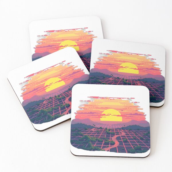 Item preview, Retro Futuristic Vibes: Pixelated Sunrise Over Grid Landscape Illustration designed and sold by PrintMadog.