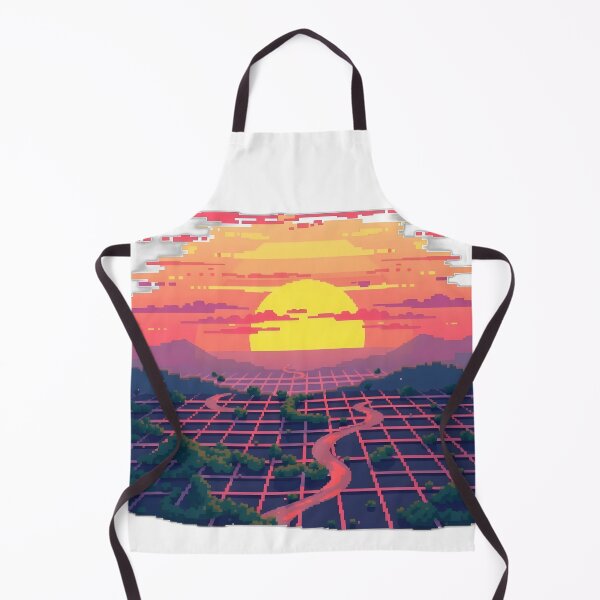 Item preview, Retro Futuristic Vibes: Pixelated Sunrise Over Grid Landscape Illustration designed and sold by PrintMadog.
