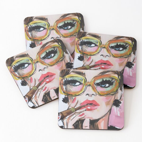 Item preview, Celebrate Bold Style with a Fashionable Woman in Oversized Orange Sunglasses and Cigar Flair designed and sold by OlfactoART Studio.