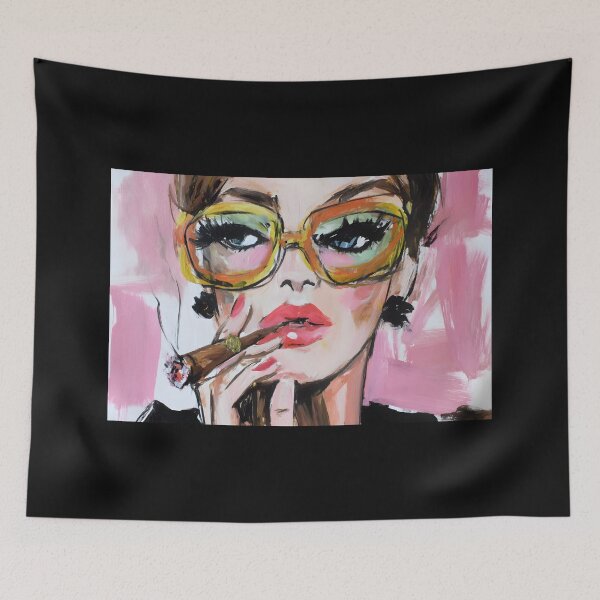 Item preview, Celebrate Bold Style with a Fashionable Woman in Oversized Orange Sunglasses and Cigar Flair designed and sold by OlfactoART Studio.