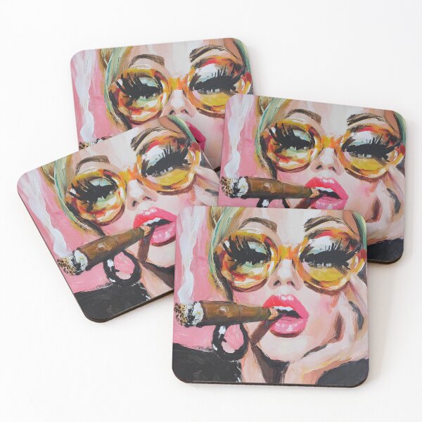 Item preview, Step into Vibrant Glamour with a Stylish Woman in Oversized Sunglasses Posing with a Cigar designed and sold by OlfactoART Studio.