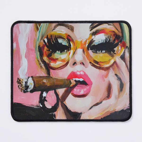 Item preview, Step into Vibrant Glamour with a Stylish Woman in Oversized Sunglasses Posing with a Cigar designed and sold by OlfactoART Studio.