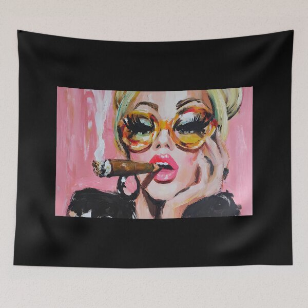 Item preview, Step into Vibrant Glamour with a Stylish Woman in Oversized Sunglasses Posing with a Cigar designed and sold by OlfactoART Studio.