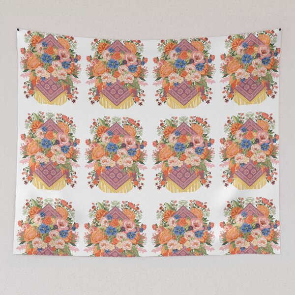 Item preview, Bloom Boho Floral Bandana Fringe Vintage Wildflower Art Print designed and sold by Unsololugar.