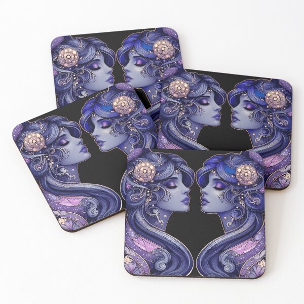 Item preview, Gemini Goddess — Dark Zodiac Art Nouveau | Twin Moon Celestial Portrait designed and sold by  Ojo de Lilith.