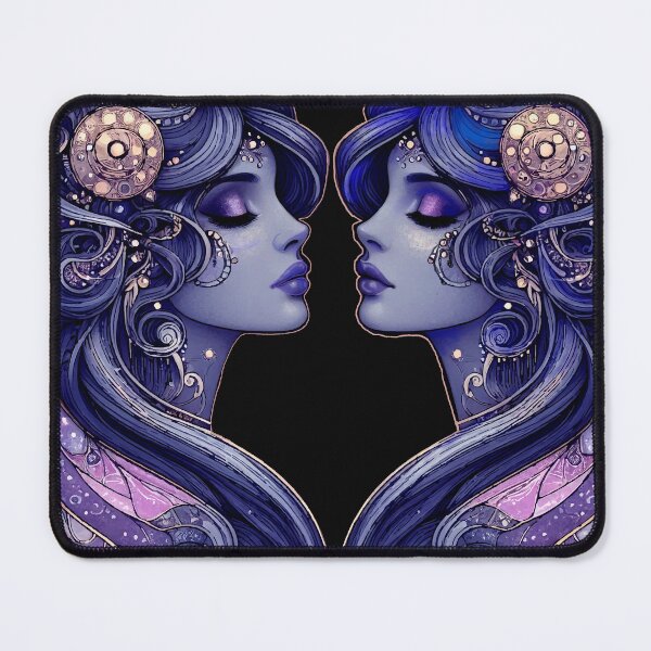 Item preview, Gemini Goddess — Dark Zodiac Art Nouveau | Twin Moon Celestial Portrait designed and sold by Ojo de Lilith.
