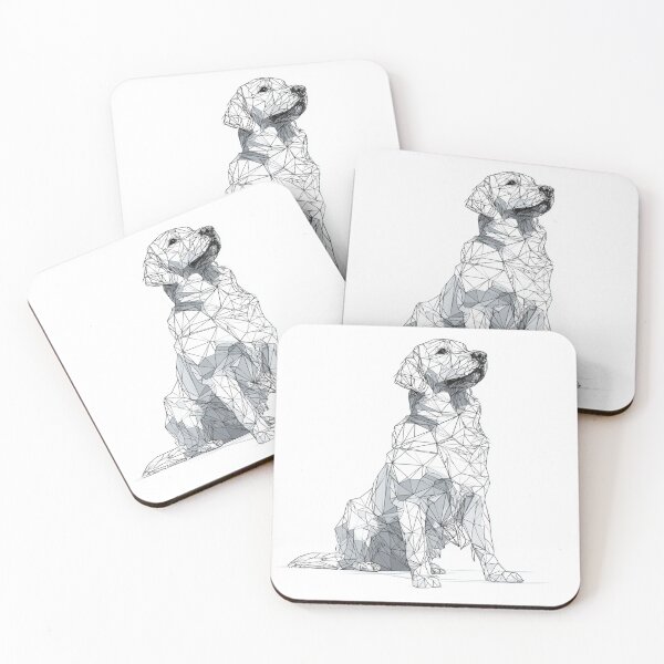 Item preview, Geometric Golden Retriever Fine Line Art | black and white dog designed and sold by TypoArtPrints.