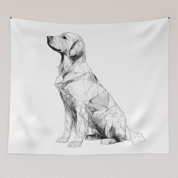 Item preview, Geometric Golden Retriever Fine Line Art | black and white dog designed and sold by TypoArtPrints.