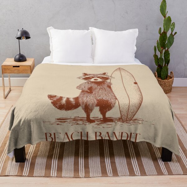 Item preview, Raccoon stands next to surfboard designed and sold by anytka.