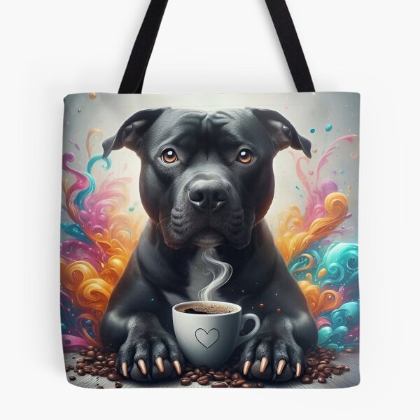 Item preview, Pitbull negro tomando café designed and sold by The Coffee Critters.