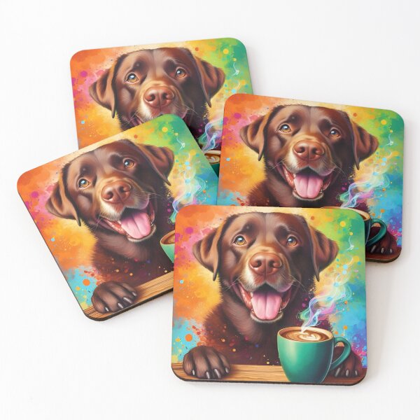 Item preview, Happy Chocolate Labrador Retriever Drinking Coffee designed and sold by The Coffee Critters.